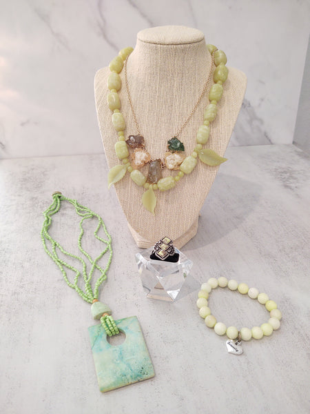5 Pcs Green & Yellow Stone Jewelry Semi Precious Gemstone - Lot P130