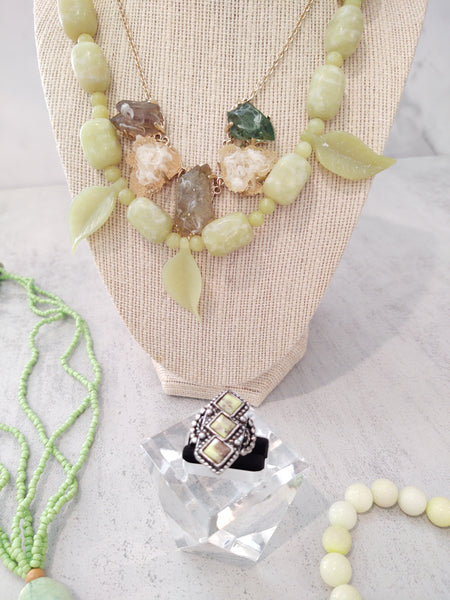 5 Pcs Green & Yellow Stone Jewelry Semi Precious Gemstone - Lot P130