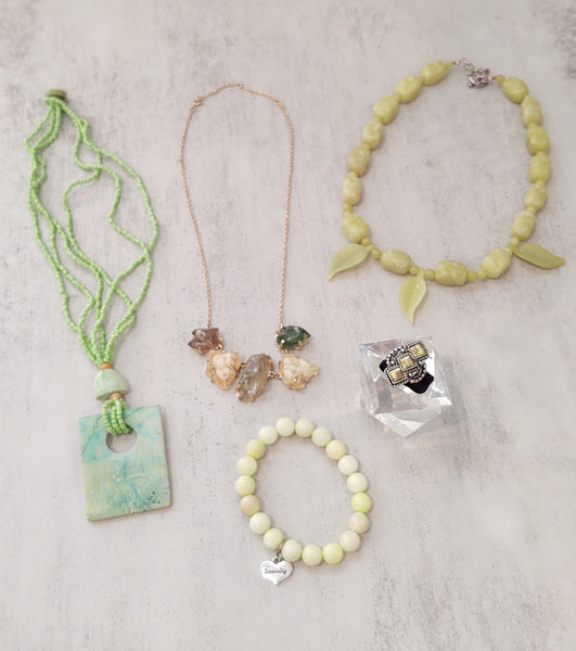 5 Pcs Green & Yellow Stone Jewelry Semi Precious Gemstone - Lot P130