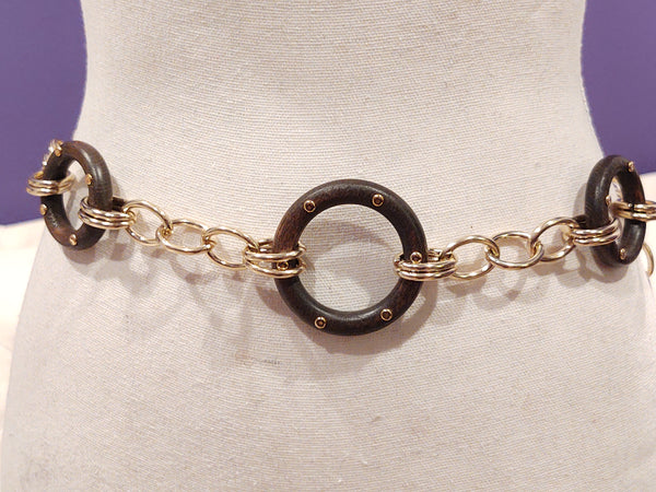 Boho Wood Accent Belt Waist Chain Gold Tone Adjustable