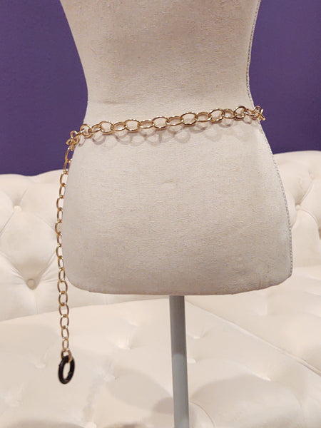 Boho Wood Accent Belt Waist Chain Gold Tone Adjustable