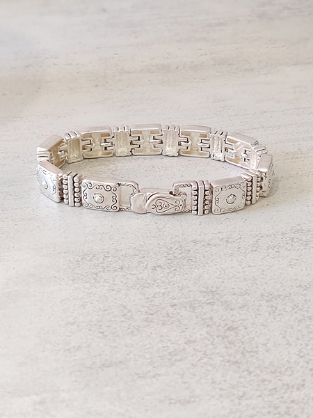 Panel Swirl Design Bracelet Silver Tone Magnetic Clasp 7 Inch - Lot P4