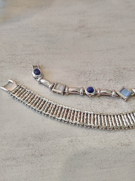 2 Pcs Blue Accents Fashion Bracelets Silver Tone - Lot P5
