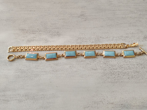 2 Pcs Gold Tone Fashion Bracelets Panel Link - Lot P7