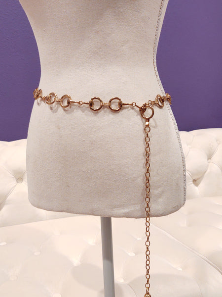 Vtg Horsebit Equestrian Belt Gold Tone Metal Chain