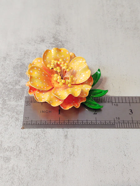 Orange ENAMEL FLOWER Vintage Polka Dot Pin Brooch - Lot 6