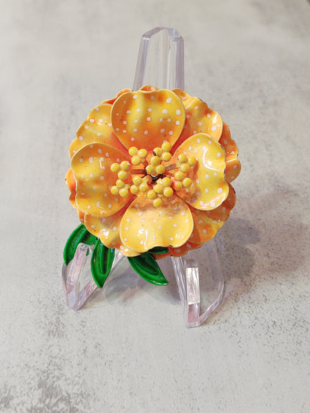 Orange ENAMEL FLOWER Vintage Polka Dot Pin Brooch - Lot 6