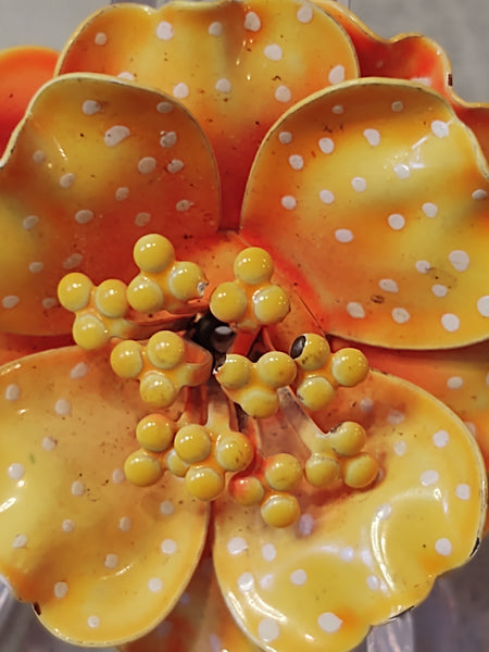 Orange ENAMEL FLOWER Vintage Polka Dot Pin Brooch - Lot 6