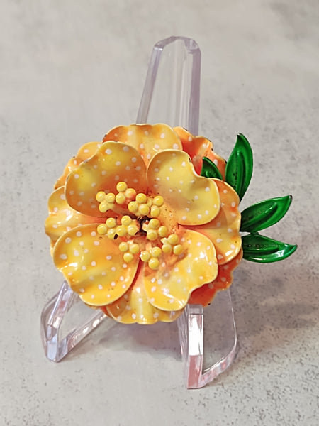 Orange ENAMEL FLOWER Vintage Polka Dot Pin Brooch - Lot 6