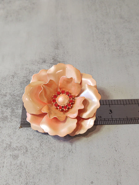 Peach ENAMEL FLOWER Vintage Pin Brooch - Lot F9