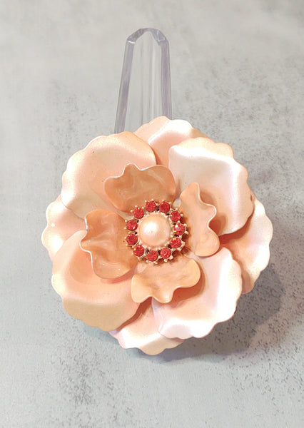 Peach ENAMEL FLOWER Vintage Pin Brooch - Lot F9