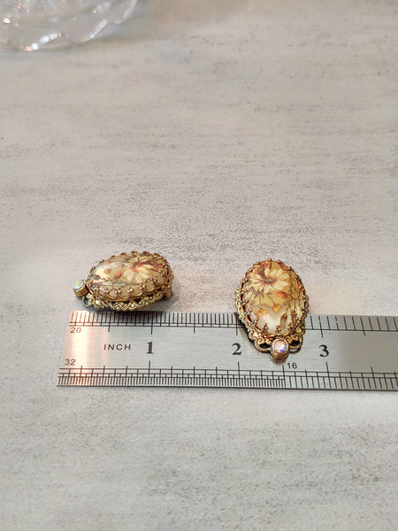 Vtg West Germany Signed Floral Clip On Earrings
