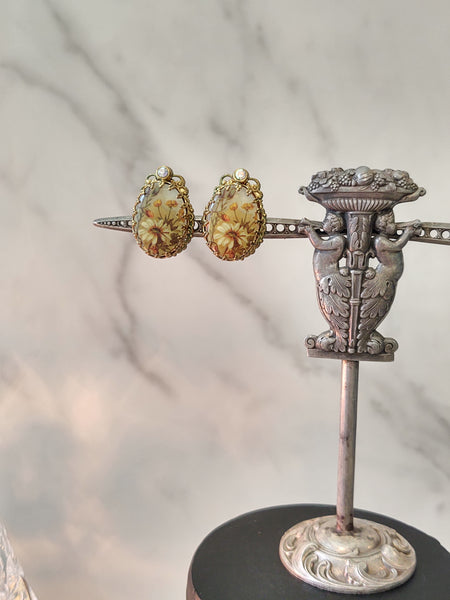 Vtg West Germany Signed Floral Clip On Earrings