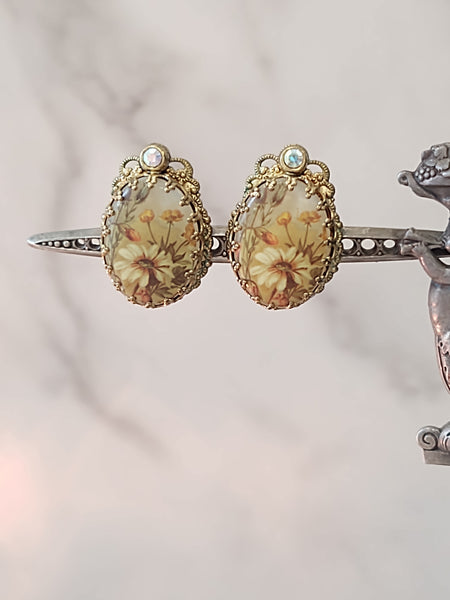 Vtg West Germany Signed Floral Clip On Earrings