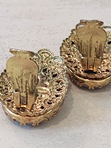 Vtg West Germany Signed Floral Clip On Earrings