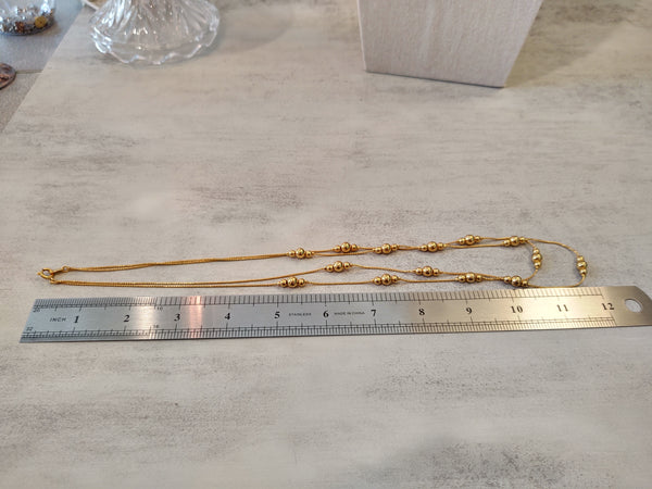 Vtg Avon Shiny Gold Tone 2 Chain Beaded Herringbone Necklace - Lot P3