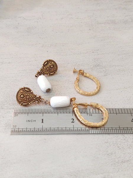 2 Pair NAPIER Vtg Earrings Clip-On Gold Tone Hoops & Dangles – Lot P41