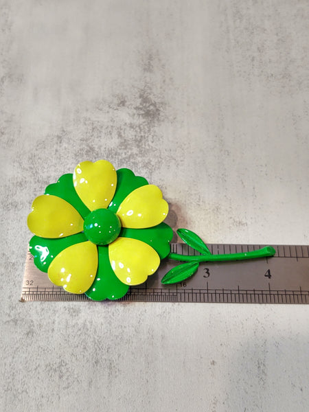 Green Yellow ENAMEL FLOWER Vintage Pin Brooch - Lot F8