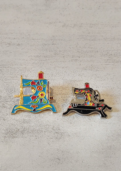2 Pcs Vtg Clotilde Sewing Machine Collector Pins Brooch - Lot P59b