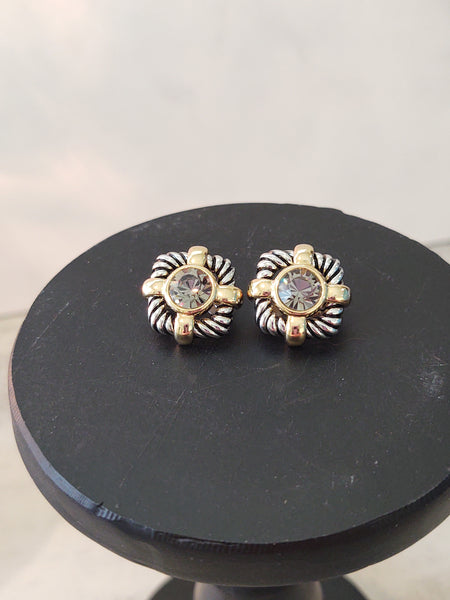 Cable Style Crystal Stud Clip On Earrings – Lot P36