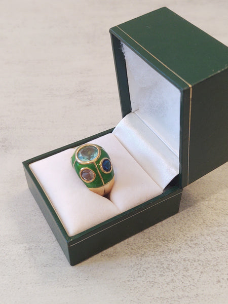 Green Enamel Pastel Crystal Ring Gold Tone Size 7 – P162