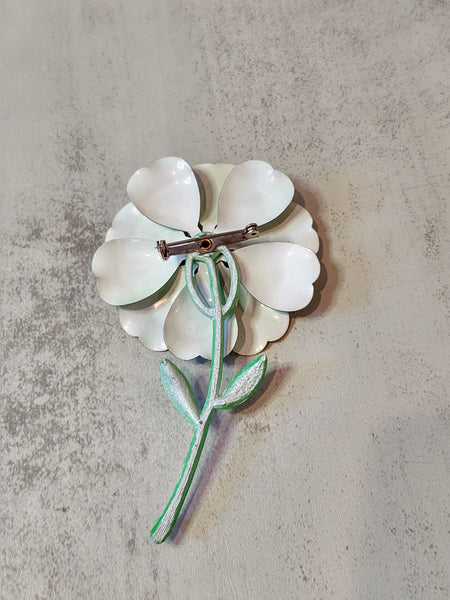 Green Yellow ENAMEL FLOWER Vintage Pin Brooch - Lot F8