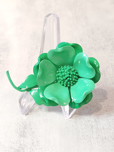 Green ENAMEL FLOWER Vintage Pin Brooch - Lot F5