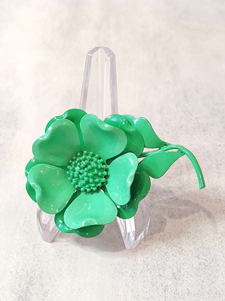 Green ENAMEL FLOWER Vintage Pin Brooch - Lot F5