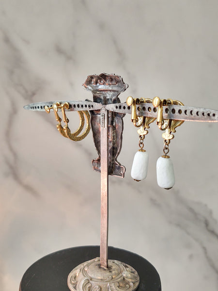 2 Pair NAPIER Vtg Earrings Clip-On Gold Tone Hoops & Dangles – Lot P41