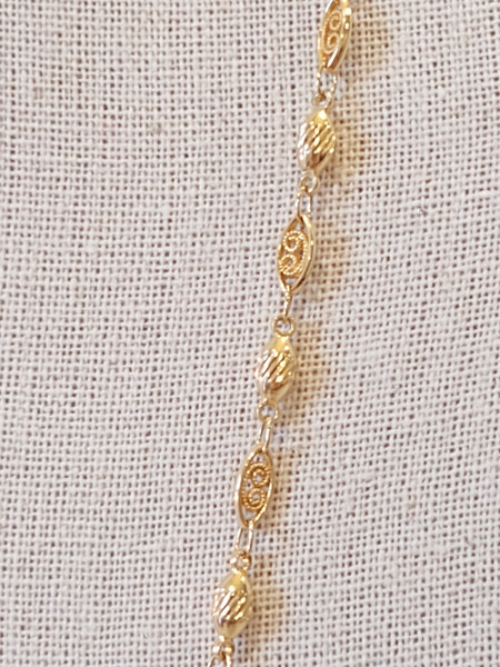 2 Pc Set Necklace Bracelet Gold Vintage Filigree Beaded - Lot P88