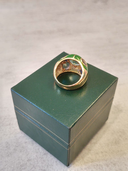 Green Enamel Pastel Crystal Ring Gold Tone Size 7 – P162
