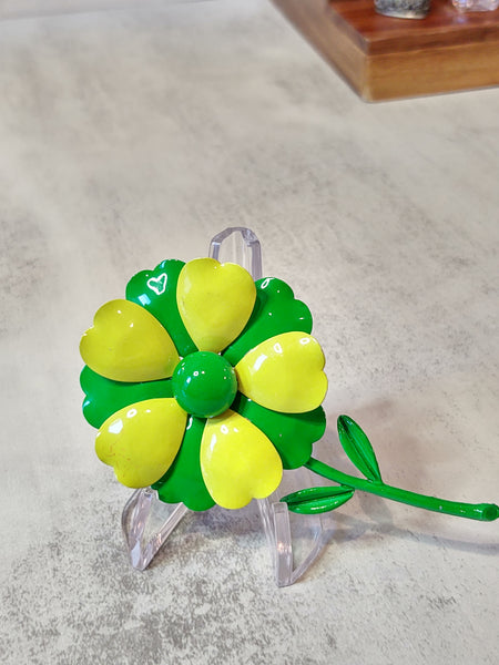 Green Yellow ENAMEL FLOWER Vintage Pin Brooch - Lot F8