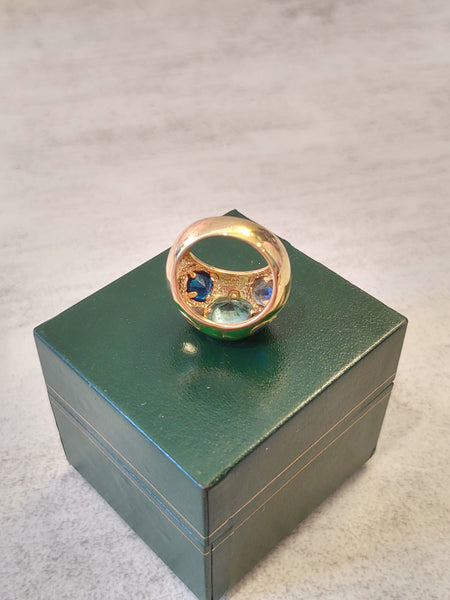 Green Enamel Pastel Crystal Ring Gold Tone Size 7 – P162