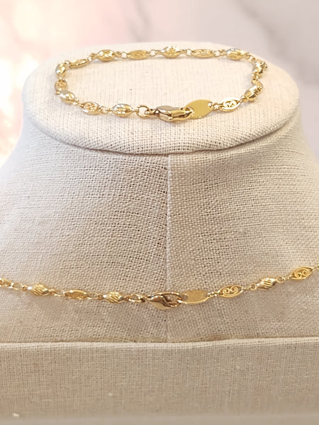 2 Pc Set Necklace Bracelet Gold Vintage Filigree Beaded - Lot P88
