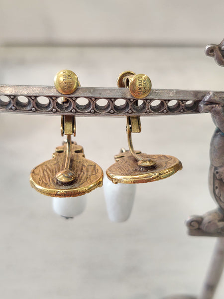 2 Pair NAPIER Vtg Earrings Clip-On Gold Tone Hoops & Dangles – Lot P41