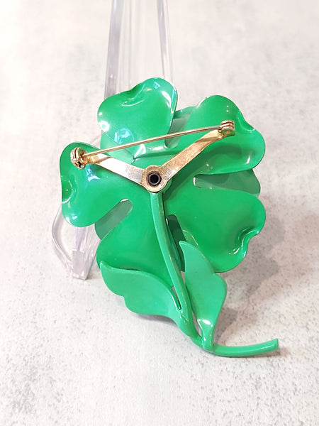 Green ENAMEL FLOWER Vintage Pin Brooch - Lot F5