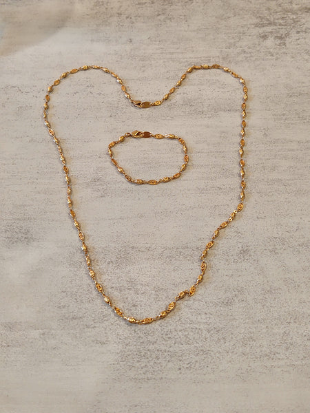 2 Pc Set Necklace Bracelet Gold Vintage Filigree Beaded - Lot P88
