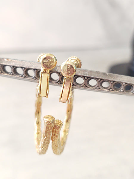 2 Pair NAPIER Vtg Earrings Clip-On Gold Tone Hoops & Dangles – Lot P41