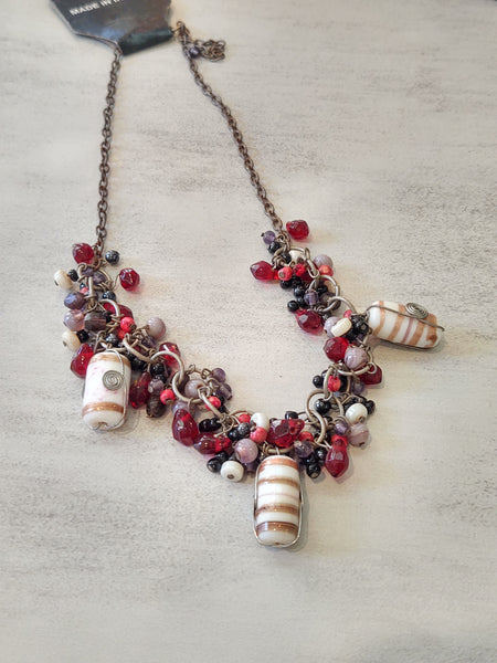 Art Glass Red Beaded Made In India Necklace – Lot P15