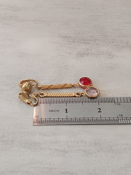 2 Pair Vtg Bezel Set Faceted Glass Drop Clip On Earrings Gold Tone Jewelry – P31