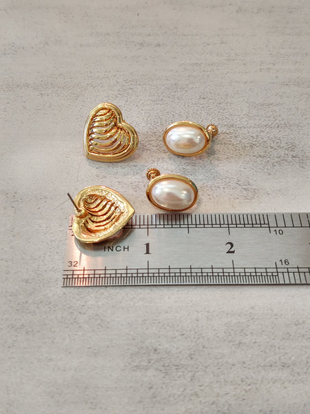 2 Pair Vtg NAPIER Pearl Earrings & Heart Earrings – Lot P38