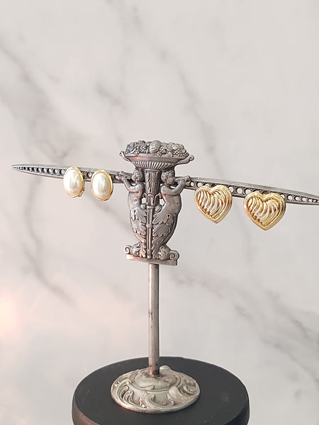 2 Pair Vtg NAPIER Pearl Earrings & Heart Earrings – Lot P38