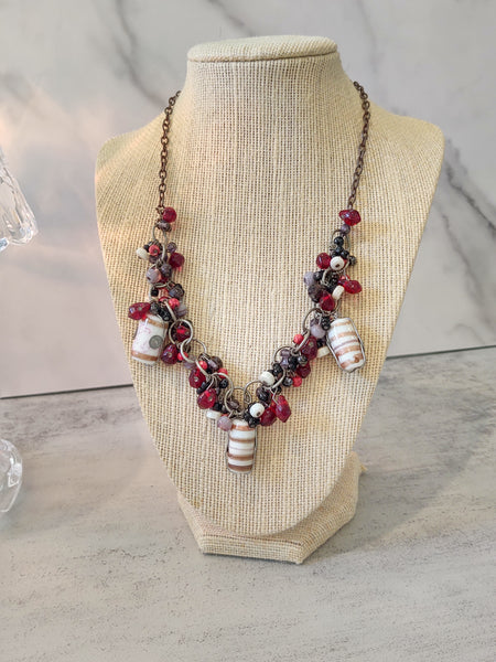 Art Glass Red Beaded Made In India Necklace – Lot P15