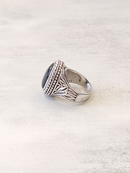 Silver Tone Black Statement Ring Size 8.25 – P123