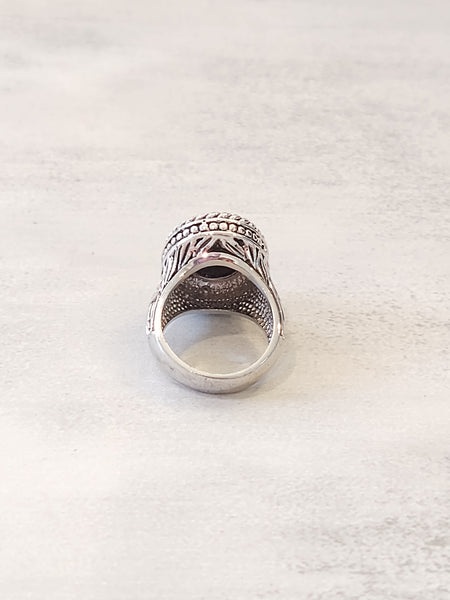 Silver Tone Black Statement Ring Size 8.25 – P123
