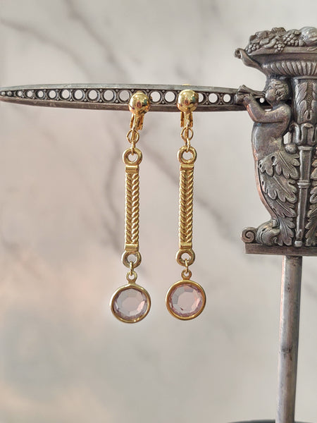 2 Pair Vtg Bezel Set Faceted Glass Drop Clip On Earrings Gold Tone Jewelry – P31