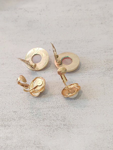 2 Pair Rose Quartz & Pearl Earrings Fashion Wedding Jewelry – Lot P39