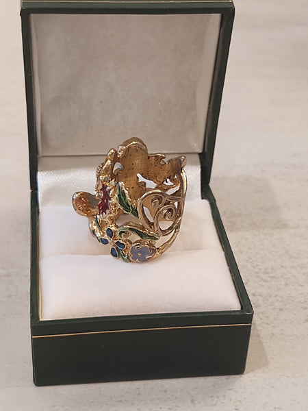 Enamel Butterfly Ring Gold Tone Size 7.5 – P109