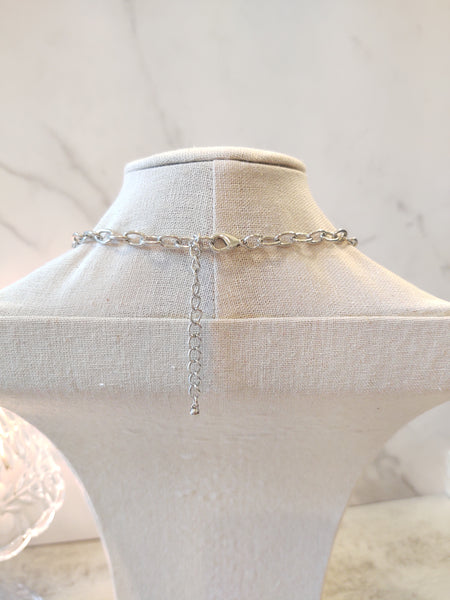Silver Tone Crystal Statement Bib Necklace 18” + 2” – P84