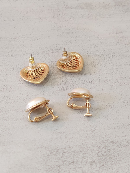 2 Pair Vtg NAPIER Pearl Earrings & Heart Earrings – Lot P38